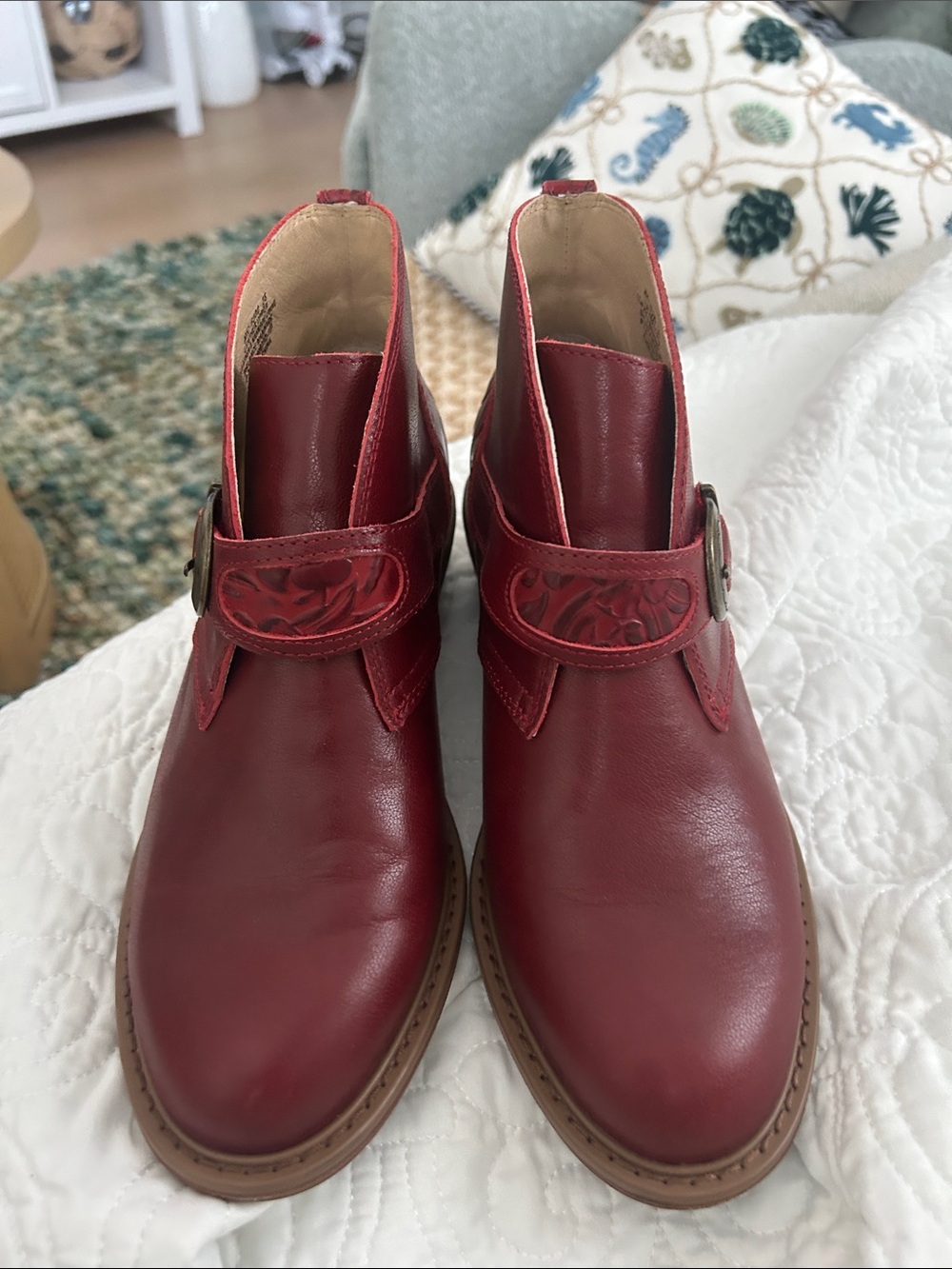 Alegria Brand New Women's Red Leather Buckle Ankle Boots Never Worn Brand New